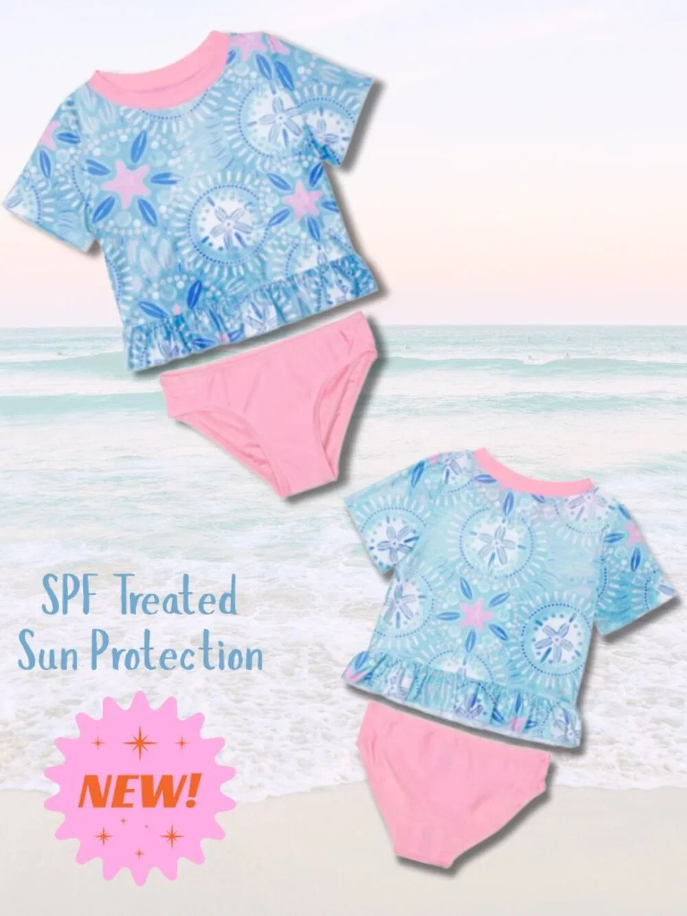 NWT Girls Size 6 Rash guard SPF 50+ Sun Protection Peplum Bikini Swimsuit DEAL